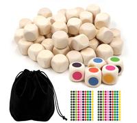 Pack of 50 Wooden Dice Blank, Blank Dice 20 mm Unpainted, Ennoxwi DIY Empty Wooden Dice with Black Bag and Dot Stickers for Crafts, Decoration, Board Games
