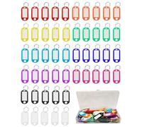 Pack of 50 Writable Key Tags with Labels, 10 Colours (5 of each), Plastic Key Ring Organiser, for Key Labelling, Pets, Luggage, USB Sticks and Office
