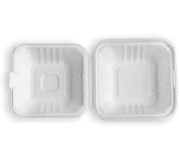 Pack of 50 x Biodegradable Clamshell Takeaway Boxes 6"x6" Disposable Takeaway Food Container, Strong Disposable Burger Box for Hot & Cold Food, Microwave Safe, Tab Lock Closure Food Safe Lunch Box