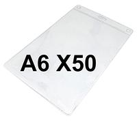 Pack of 50 x Vinyl A6 ID Plastic Card Badge Name Tag Holders by PCL Media ltd Portrait Size 17.5 x 11.2cm - Holds 15.2 x 10.8cm | Large Clear PVC Pocket Pouches ID Sleeves Pockets Access Control