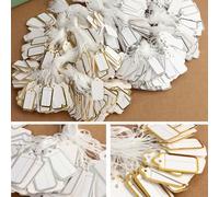 Pack of 500 and 100 Jewelry Lanyard Tags with Writable Custom Printed Blank Paper Labels and Gold Silver Edge for Displaying Jewelry and Accessories (Gold-100pcs)