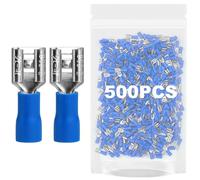 Pack of 500 Blade Receptacles 1.5 - 2.5 mm² / Plug Width 6.35 x 0.8 mm Flat Connector Partially Insulated Cable Connector Made of Tin-Plated Copper FDD2-250 (500, 1.5-2.5 mm² (Width 6.35 mm Blue)