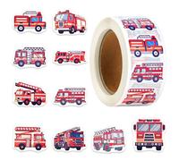 Pack of 500 Fire Engine Sticker Roll, Self-Adhesive, Waterproof Fire Brigade Sticker Decoration, Fireman Motor Vehicles Stickers for Party, Gifts, Reward Incentives