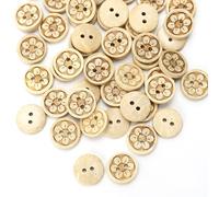 Pack of 50pcs 1/2 Inch Buttons for Sewing, Coconut Shell Flower Wooden Button Perfect for Men's Shirts, Scrap-Booking, Jewelry, Quilts, and DIY Craft Projects - Small Size 12.5mm, 2 Hole