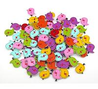 Pack of 50PCS Chick Buttons Colorful of Various Plain Round DIY 2 Holes Wooden Buttons for Sewing and Crafting