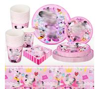 Pack of 52 Mouse Birthday Decoration, Party Tableware, Paper Plates, Children's Birthday Party Plates, Cups, Napkins, Straws, Birthday Decoration for 10 People