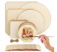 Pack of 55 Unfinished Wooden Plates for Crafts, Unfinished Wooden Discs in Various Shapes, Decoration for Crafts, Pyrography, Writing, Christmas, Ornaments