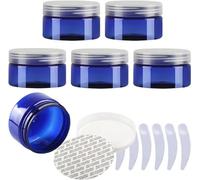 Pack of 6, 100ml Blue Plastic Cream Jars Cosmetic Pots with Clear Lids Containers for Toiletries(Blauw,100ml)