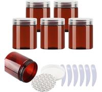 Pack of 6, 100ml Blue Plastic Cream Jars Cosmetic Pots with Clear Lids Containers for Toiletries(Bruin,250ml)