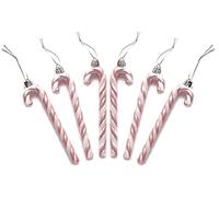Pack of 6-13CM Glitter Candy Cane -Christmas Tree Hanging Decoration Bauble Xmas Ornament (Blush)