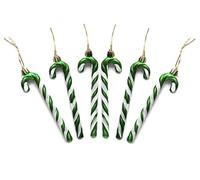 Pack of 6-13CM Glitter Candy Cane -Christmas Tree Hanging Decoration Bauble Xmas Ornament (Dark Green)