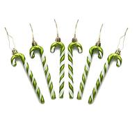 Pack of 6-13CM Glitter Candy Cane -Christmas Tree Hanging Decoration Bauble Xmas Ornament (Lime)