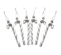 Pack of 6-13CM Glitter Candy Cane -Christmas Tree Hanging Decoration Bauble Xmas Ornament (Silver)