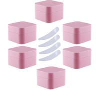 Pack of 6, 30ml Square Blue Plastic Cream Jars Cosmetic Pots with Inner Liner Containers for Lip Balm, Lotion(Roze,30ml)