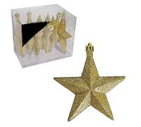 Pack of 6 3D Glittery Stars Hanging Christmas Tree Decorations 10cm Shining Stars in Red Gold or Silver (Gold)