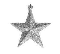 Pack of 6 3D Glittery Stars Hanging Christmas Tree Decorations 10cm Shining Stars in Red Gold or Silver (Silver)