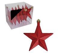 Pack of 6 3D Glittery Stars Hanging Christmas Tree Decorations 10cm Shining Stars in Red Gold or Silver (Red)