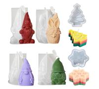 Pack of 6 3D Gnome Silicone Moulds, Silicone Mould Candle Santa Claus, Christmas Gnome Candle Mould, Moulds Soap Mould, for DIY Silicone Candles Casting Mould, GNOME Snowflake Christmas Tree
