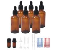 Pack of 6 50 ml Pipette Bottles, Dropper Bottle Brown Glass Bottles Set Including 5 ml with Black Pipette Cap and Accessories for Essential Oils Perfume Solutions DIY Sample Blends (50 ml)