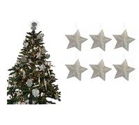 Pack of 6-8cm 3D Glitter Star Baubles Christmas Tree Decorations (Champagne (Gold))