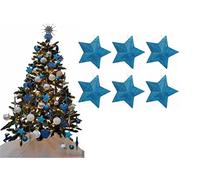 Pack of 6-8cm 3D Glitter Star Baubles Christmas Tree Decorations (Turquoise)
