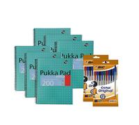 Pack of 6 A5 Notebooks and 2 Pack Cristal Ballpoint Pens Pukka Multi One Size