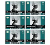 Pack of 6, A5 Size Artist Sketch Pad, 60 Sheets, 130GSM White Mixed Media Drawing Artist Paper Art Drawing Book - Spiral Bound Back Hardcover Sketch Pad Ideal for Pen, Pencils, Charcoal, Pastels, Ink