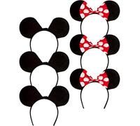 Pack of 6 Adult Mickey & Minnie Mouse Ears Headbands - Classic Black with Red & White Polka Dot Bow - Fancy Dress Costume Accessory for Parties, Halloween & Disney Themed Events