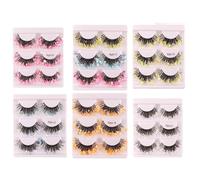 Pack of 6 Artificial Eyelashes, 6 Colours, Bright Glitter, with Fluorescent Sequins, 3D Volume Eyelashes, Fluffy False Eyelashes, Cat Eye, Soft, Dramatic Fluffy (6 Colours)