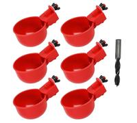 Pack of 6 Automatic Chicken Drinkers with Drill, DIY Poultry Drinker, Water Dispenser, Plastic Chicken Water Cups for Chickens, Ducks, Geese, Quails, Red