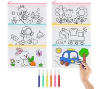 Pack of 6 Bags for Painting for Children, DIY Fabric Bags for Painting with a Different Pattern, Bag for Painting Pencil Case Small for Party Bags Children's Birthday Party (Includes 6 Colours