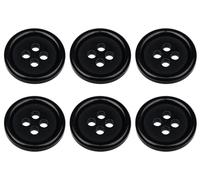Pack of 6 Black Sew on 15mm Round Buttons Flat 4 Holes 24L 24 Ligne