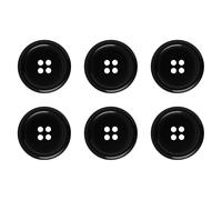 Pack of 6 Black Sew on 25mm Round Buttons Flat 4 Holes 40L 40 Ligne Polished