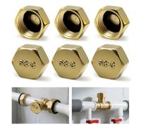 Pack of 6 Blanking Plugs 1/2 Inch with Rubber Seals for Water Pipe. Brass Cap Hexagonal Hose Caps Thread Cap for Garden