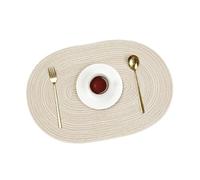 Pack of 6 Braided Placemats, Oval Placemats, Double-Sided Non-Slip Place Mats, Woven Place Mats, Heat Resistant for Dining Room, Kitchen, Wedding Party, 50 x 35 cm, Milk White