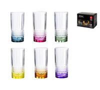 Pack of 6 Bright Glass Tumblers, Assorted Colors, 37cl