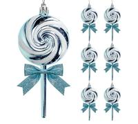 Pack of 6 Candy Christmas Decoration,Shiny & Glitter Lollipop Hanging Ornaments with Glitter Bows for Christmas Tree Wreaths Holiday Decoration (Ice Blue)