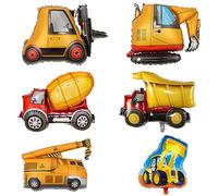 Pack of 6 Car Foil Balloons Digger Balloon Bulldozer Helium Balloons Forklift Crane Concrete Mix Truck Construction Vehicles Mylar Balloon for Car Theme Party Construction Site Birthday Weddings
