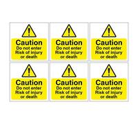 Pack of 6 Caution do not Enter. Risk of Injury or Death Signs. 120mm x 120mm Self Adhesive Stickers. Ideal for Businesses. Easy to Apply
