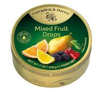 Pack of 6 Cavendish & Harvey Mixed Fruit Drops in Tin - Premium Fruity Travel Sweets made with Real Fruit Juice, Vegan Friendly Confectionery Hard-Boiled Candies - Each H4 x 9.7cm Diameter, 200g