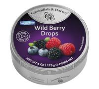 Pack of 6 Cavendish & Harvey Sugar-Free Wild Berry Fruit Drops in Tin - Premium Travel Sweets made with Real Fruit Juice, Vegan Friendly Confectionery Hard-Boiled Candies - Each H4 x 9.7cm Dia, 175g