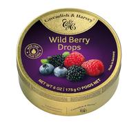 Pack of 6 Cavendish & Harvey Wild Berry Fruit Drops in Tin - Premium Fruity Travel Sweets made with Real Fruit Juice, Vegan Friendly Confectionery Hard-Boiled Candies - Each H4 x 9.7cm Diameter, 175g