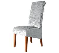 Pack of 6 Chair Covers for Dining Chair Crushed Velvet Slipcovers Wedding Decorative Seat Protector Washable Stretch Dining Chair Covers with Elastic Edge,Grey
