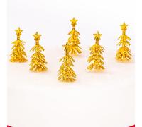 Pack of 6 Christmas Cake Topper Silver Gold Tree xmas Decoration Yule Log Cupcake Toppers Fir Trees (Gold)