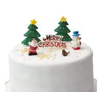 Pack of 6 Christmas Cake Toppers Cupcake Yule Log Decorations Includes Santa Snowman Robin Tree and Merry Christmas Sign Motto