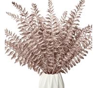 Pack of 6 Christmas Glitter Leaves, 64cm Artificial Boston Fern Christmas Glitter Leaves Fern Picks Christmas Tree Decoration Artificial Glitter Leaves Stem for Xmas Ornaments Arrangement (Rose Gold)