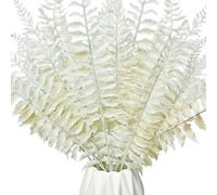 Pack of 6 Christmas Glitter Leaves, 64cm Artificial Boston Fern Christmas Glitter Leaves Fern Picks Christmas Tree Decoration Artificial Glitter Leaves Stem for Xmas Tree Ornaments Arrangement (White)