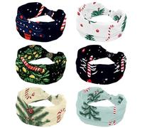 Pack of 6 Christmas Tree and Candy Cane Wide Headbands for Women Knotted No Slip Head Bands Soft Turban Headband Hair Accessories
