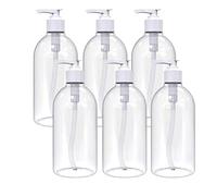 Pack of 6 Clear PET Empty Refillable Clear Bottles 500ml With Lotion Tops For Soap Gel Liquid Containers for Essential Oils, Cleaning Products, Shampoo, Lotion, With Tops