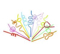 Pack of 6 Coloured Plastic Reusable Silly Straws Bendy, Curly Cocktail Party Kids Straws by Bayan Online